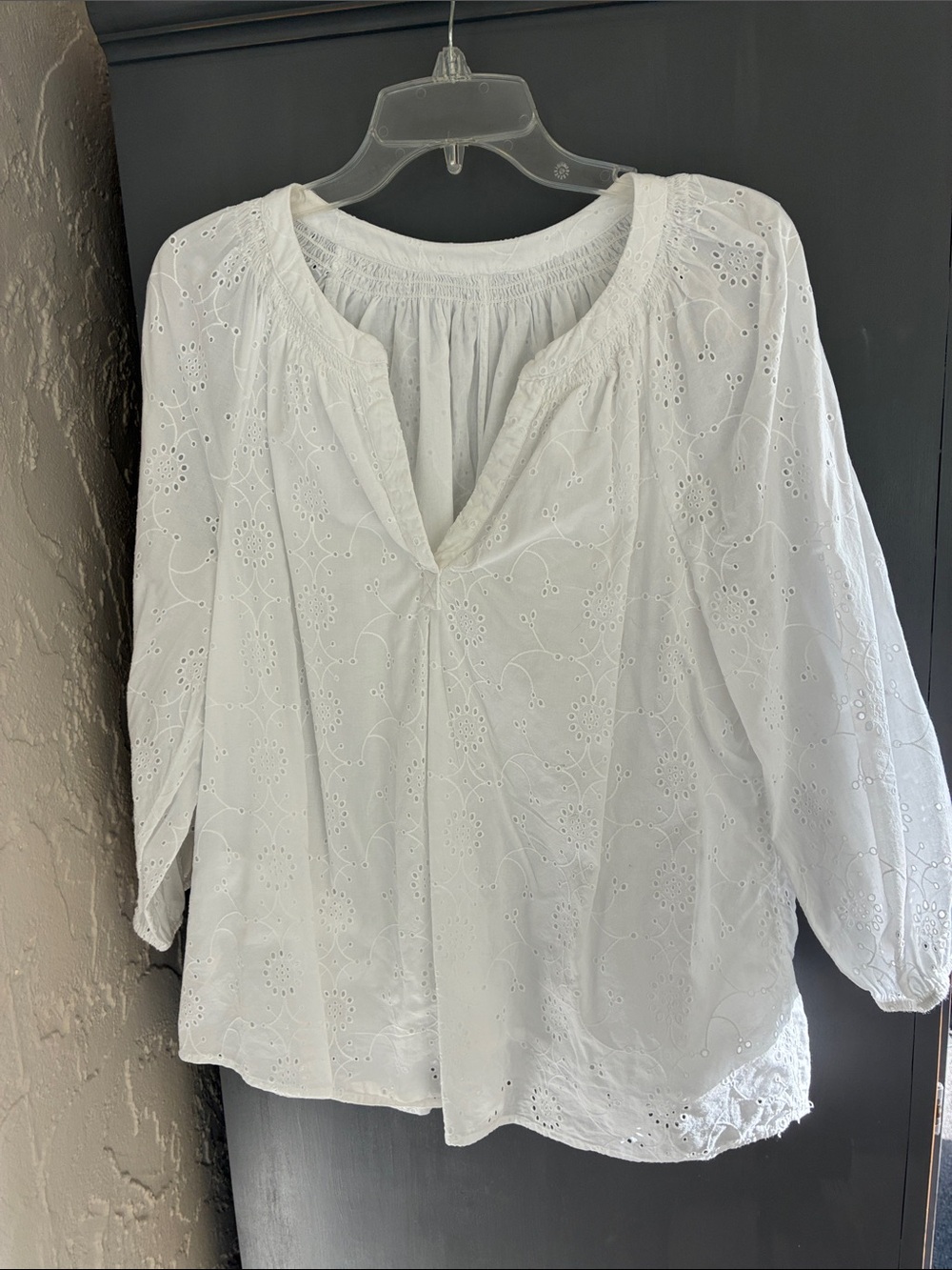 White Eyelet lined Peasant Blouse - Women Tops